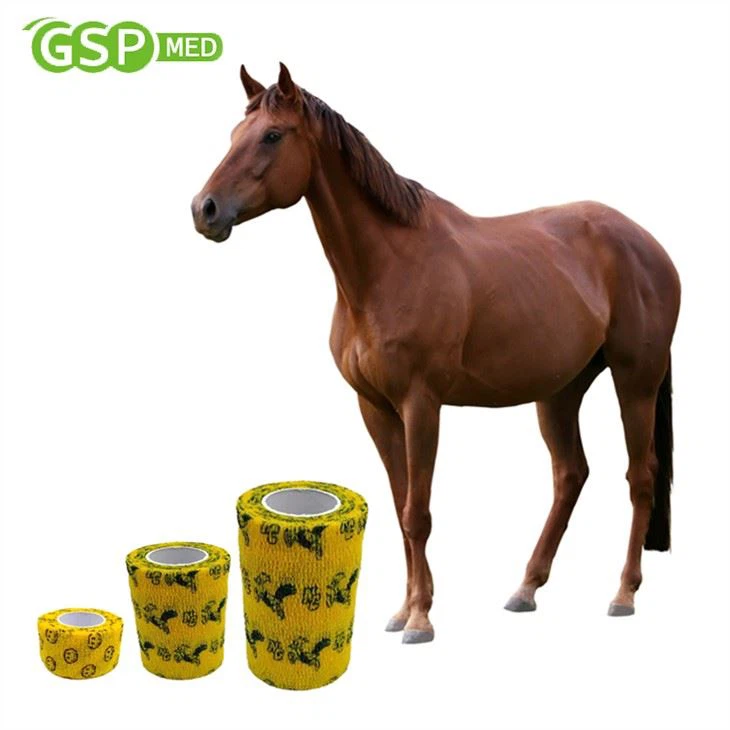 Hızlı Teslimat 7.5cm * 4.5m Dokumasız Krep At İçin Özel Baskılı Desenli Elastik Yapışkan Bandaj